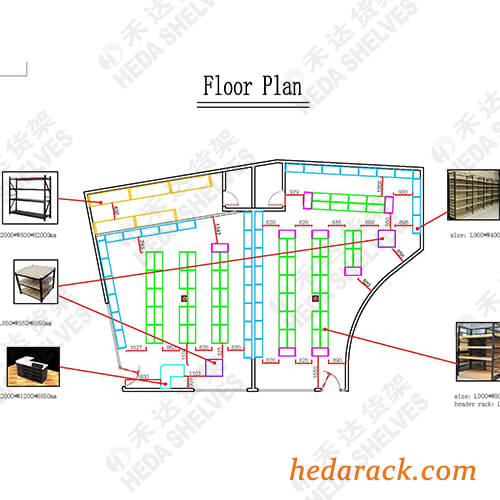 Store Floor Plan, retail wood shelves, wall wooden shelves, metal and wooden shelves(1