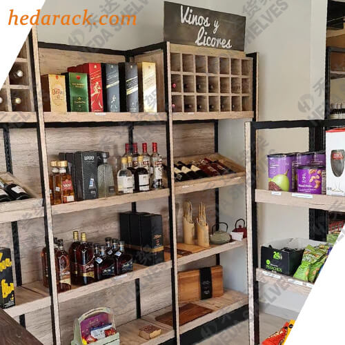 retail wood shelves, wall wooden shelves, metal and wooden shelves(3